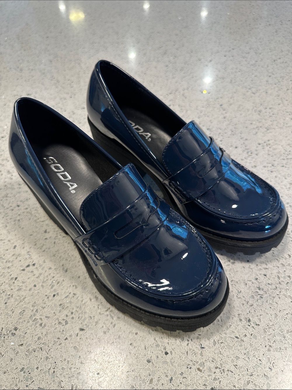 Soda Women's Navy Patent Penny Loafers NWOB